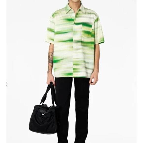 John Elliott New Green Printed Cotton Blend Voile 2/ M Shirt - Picture 1 of 10